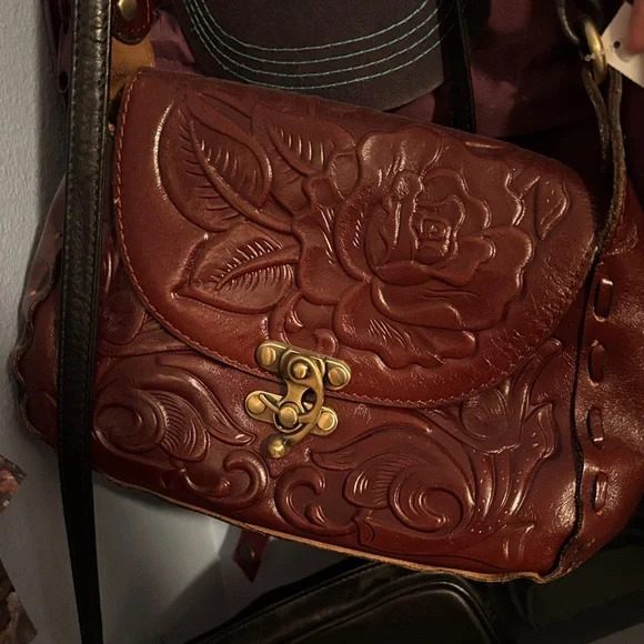 Brown Embossed Leather Bag - Picture 1 of 4